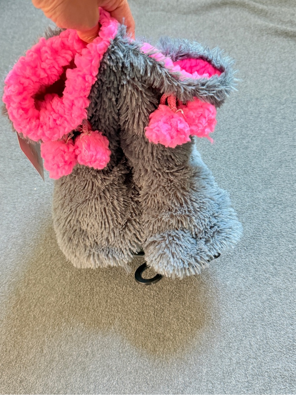 Kids Plush Gray Slipper Boots Pom-Poms girls small age 7-9